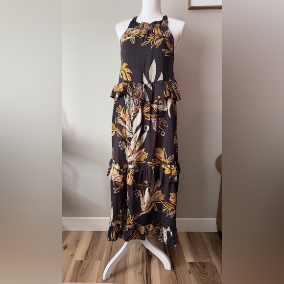 FREE PEOPLE ANITA PRINTED MAXI DRESS Tiered Leaf Print - Picture 2 of 10
